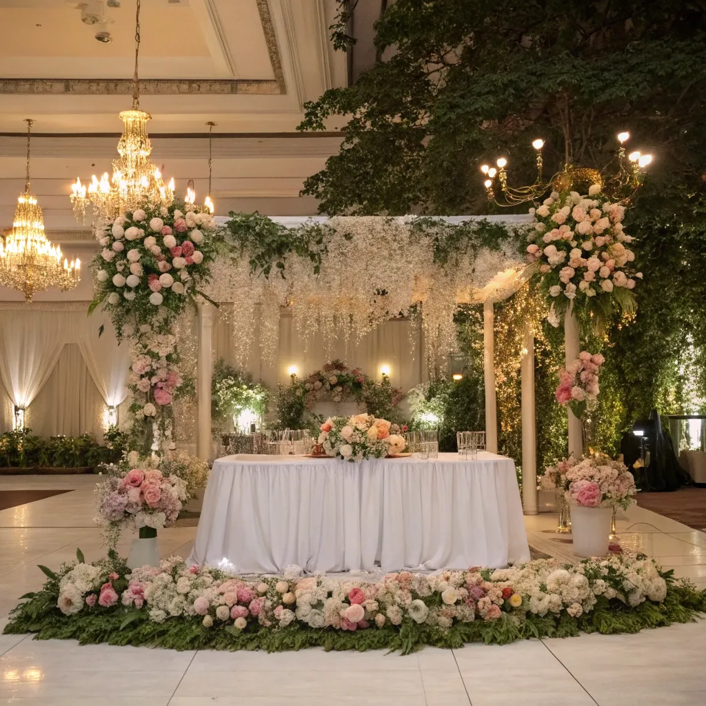 Elegant wedding setup with floral decorations